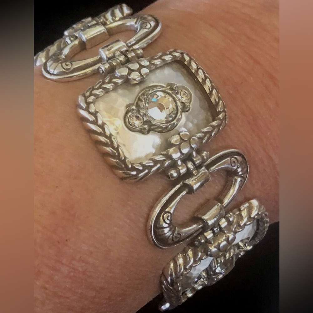 Brighton Retired Garadriel Brushed Silver Swarovski Crystal Link Bracelet